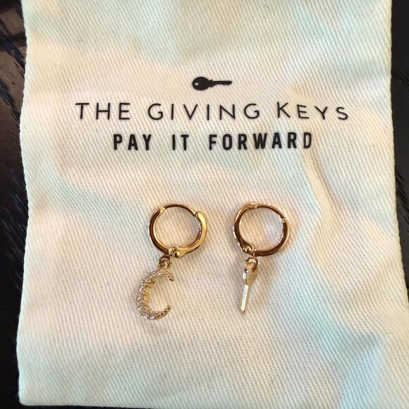 Half Moon & Engraved Key Earrings - Picture 13 of 13